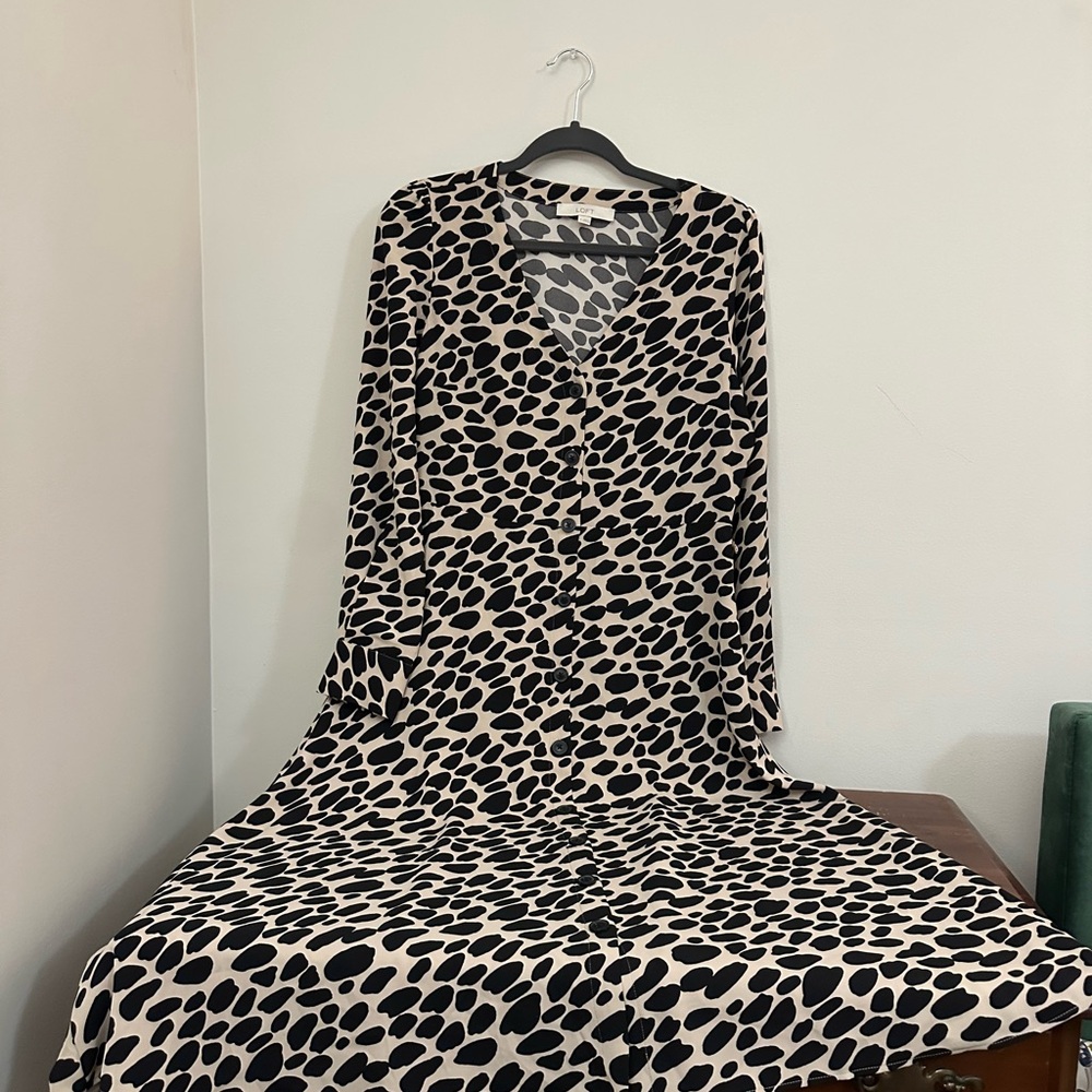 LOFT Black and Cream Animal Print Top